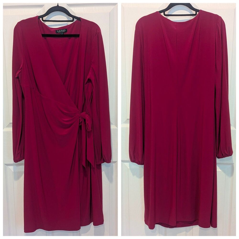 Lauren Ralph Lauren 16 Wrap Dress Long Sleeve Tie Waist Classic Chic Soft Glam